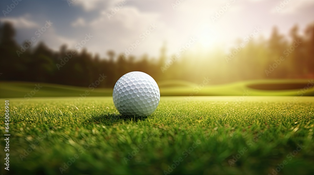 Golf ball on tee on blurred background - obrazy, fototapety, plakaty 