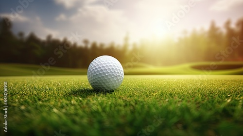 Golf ball on tee on blurred background photo