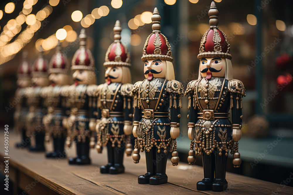 Nutcracker Fantasy. Display of elaborately dressed nutcracker figurines