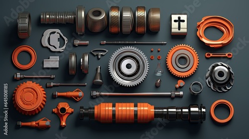Set of car parts on background