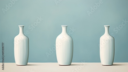 Three vases of blue flowers