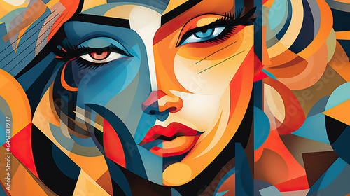 Abstract and colorful illustration of a beautiful woman's face made with generative ai