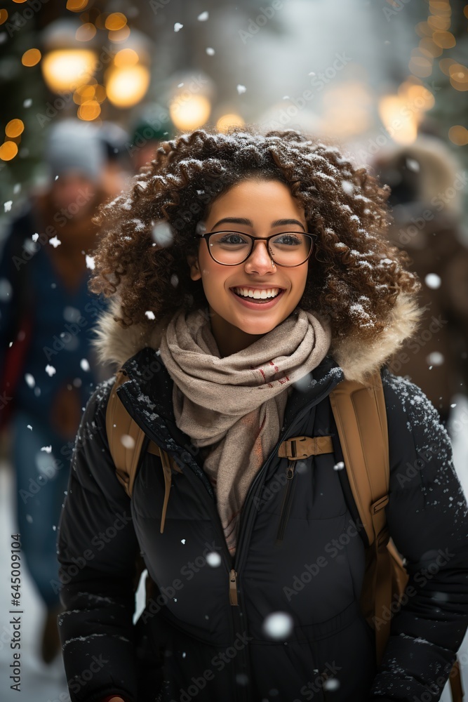 Smiling young woman in winter. AI Generated. Smiling young woman in winter. AI Generated.