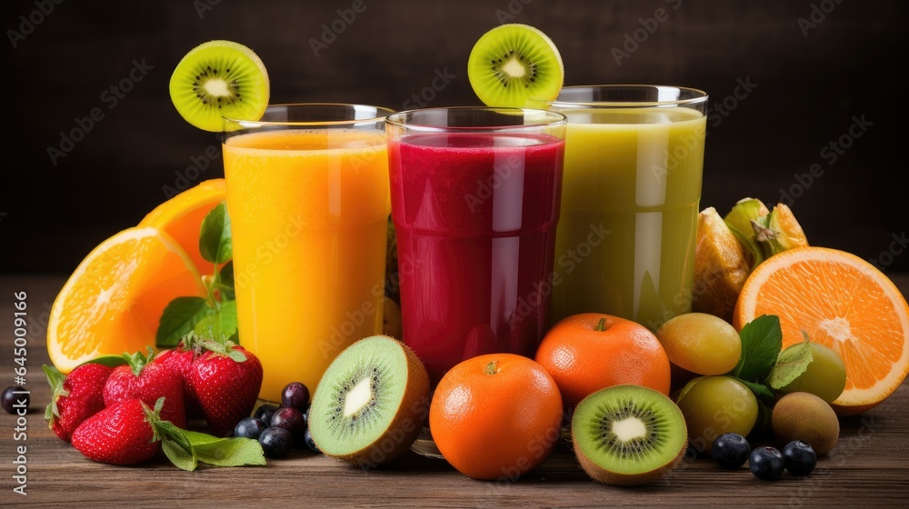 various healthy juices with fresh fruits various healthy juices with fresh fruits
