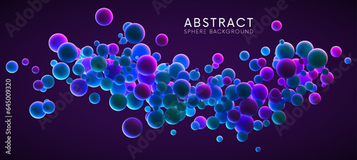 Abstract futuristic composition with many dreamy neon flying glowing spheres. Vector background for future digital technology, data science, particles, digital world, cyberspace or landing page