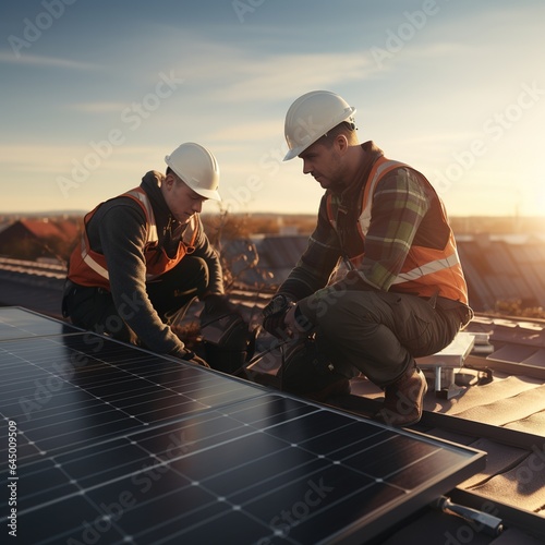 two engineers installing solar panels