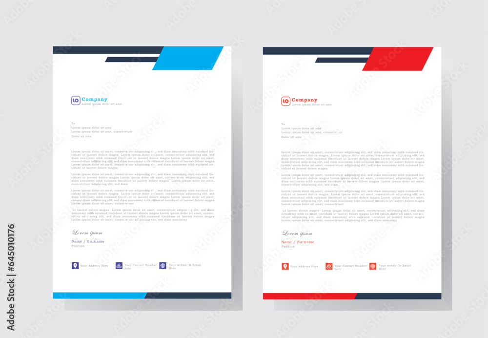 Modern Business Letterhead Design Template, Abtract Letterhead Design, Letterhead Template, letter head with blue and red color