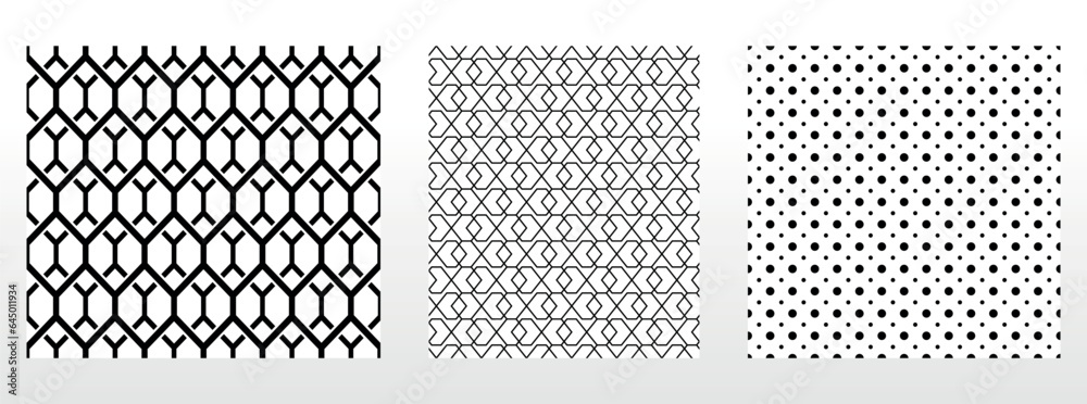 Geometric set of seamless black and white patterns. Simpless vector graphics