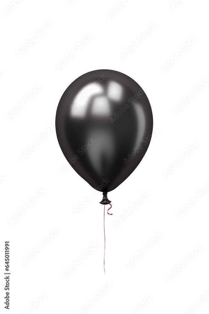 black helium balloon. Birthday balloon flying for party and celebrations. Isolated on white background. Generative AI black helium balloon. Birthday balloon flying for party and celebrations. Isolated on white background. Generative AI