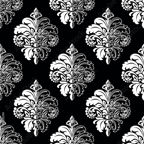 Wallpaper in the style of Baroque. Seamless vector background. White and black floral ornament. Graphic pattern for fabric, wallpaper, packaging. Ornate Damask flower ornament