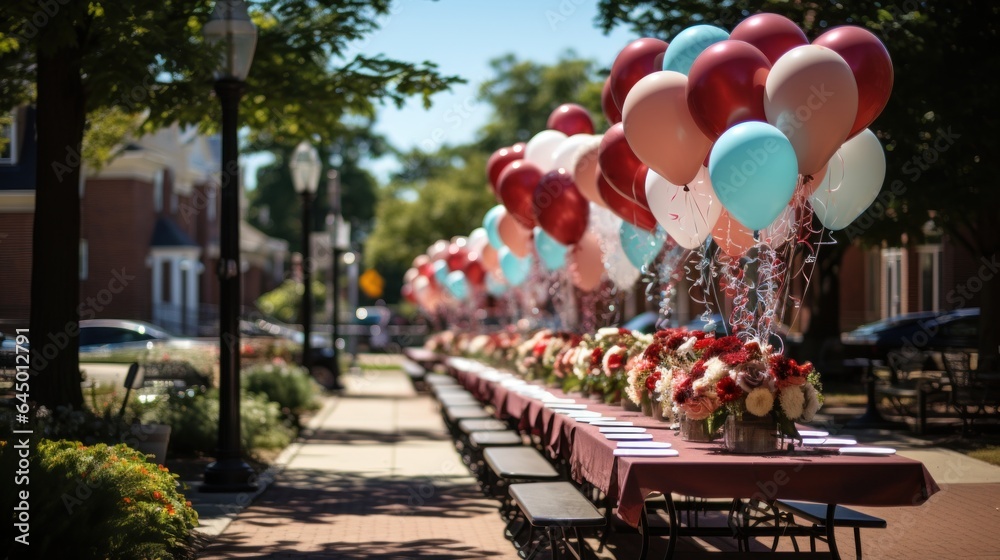 Parks decorated with balloons to throw a party. - obrazy, fototapety, plakaty 
