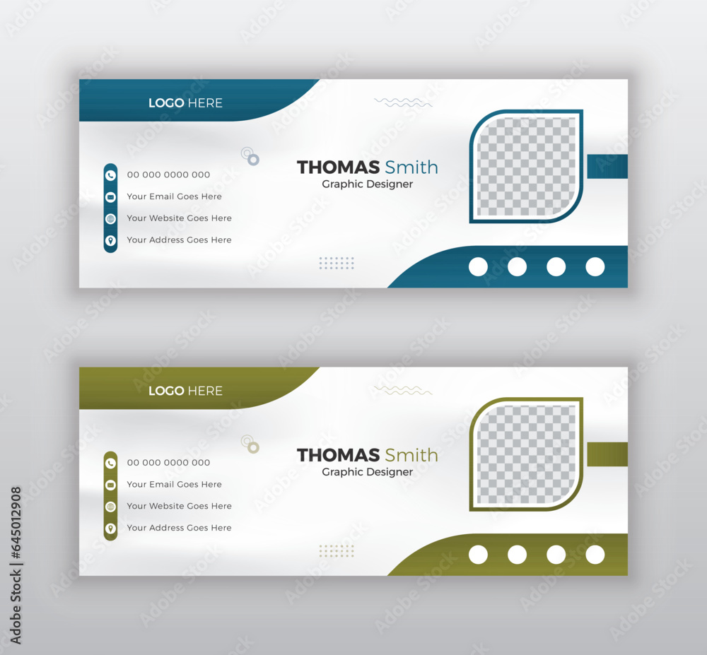 Modern creative business email signature template or email footer with an author photo place. Corporate business multi purpose email signature and social media cover template set. Vector illustration