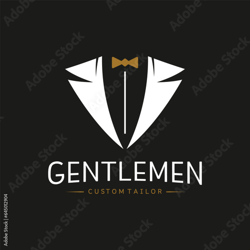 Tuxedo Suit Logo Template with Bow Tie For Men's Fashion.