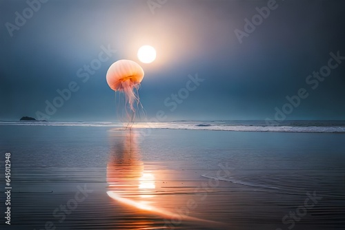 Sea jellyfish on the wave of the ocean