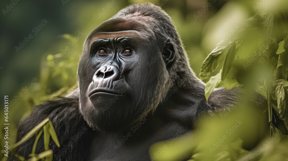 A silverback mountain gorilla in a rainforest. Generative Ai A silverback mountain gorilla in a rainforest. Generative Ai