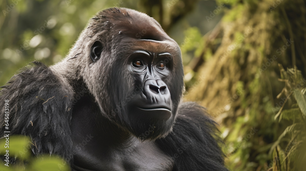 A silverback mountain gorilla in a rainforest. Generative Ai A silverback mountain gorilla in a rainforest. Generative Ai