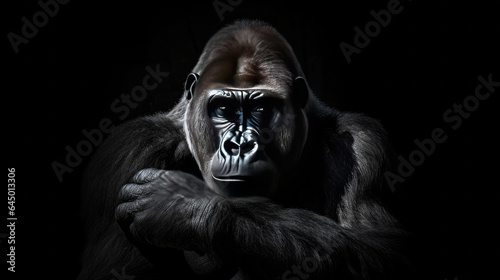 Gorilla isolated on black background. Generative Ai