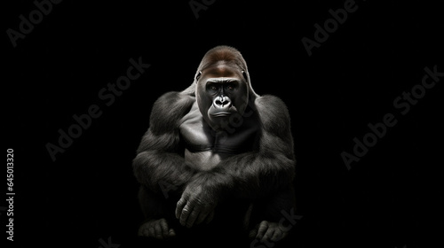 Gorilla isolated on black background. Generative Ai © tong2530