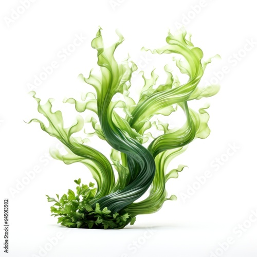Raw fresh organic green algae rich in minerals and iodine on white background Generative AI Illustration