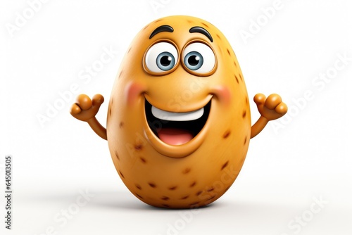 3D potato funny cartoon character with eyes on white background Generative AI Illustration
