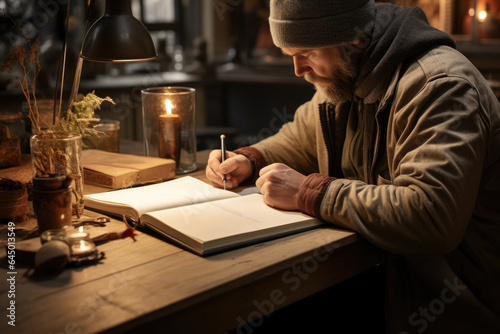 A close-up photograph showcases a person's hands sketching in a notebook, illustrating the importance of artistic pursuits within a creative lifestyle. Generative Ai. © Sebastian