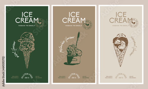 Vector modern ice cream packaging label design templates for cafe or restaurant