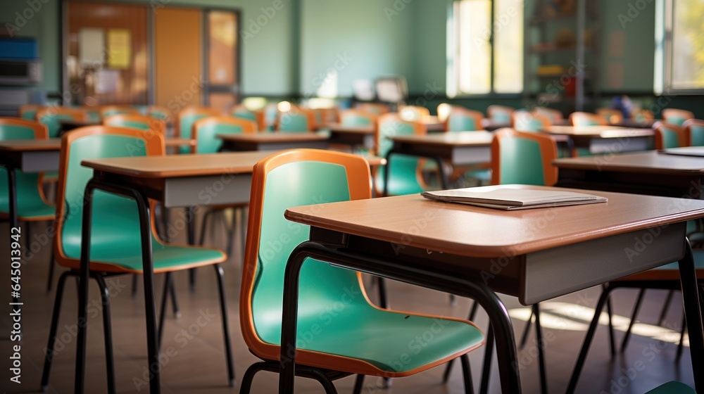 View of an empty class on a blurred background.