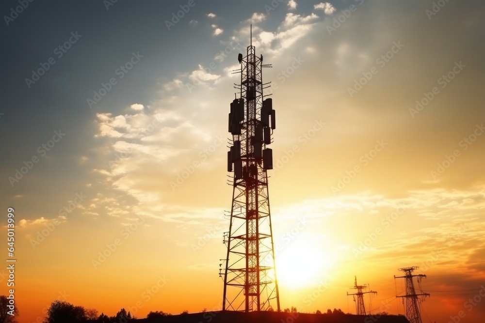 Silhouette of 5G network antenna
