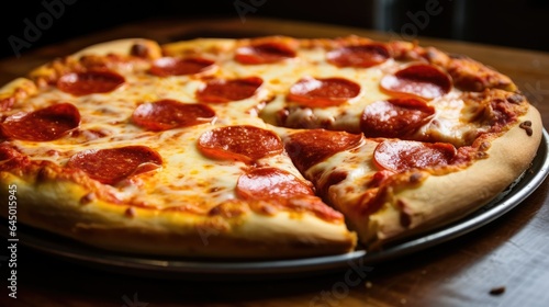 Cheesy Delight: A Sizzling Close-Up of a Perfectly Baked Pepperoni Pizza