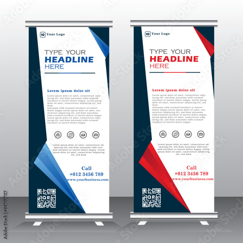 roll-up design template for business, Graphic template roll-up for exhibitions, banner for seminar, layout for placement of photos. Universal stand for conference, promo banner vector,