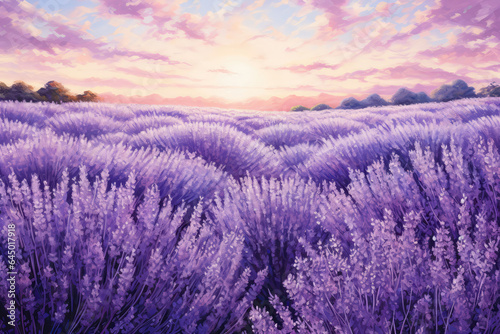 Field Of Lavender Painted With Crayons