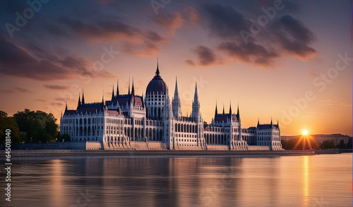 Parliament Building at Sunset  Budapest  Hungary - Created with Generative AI Technology