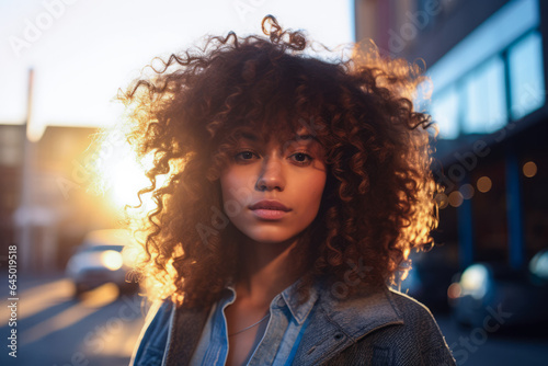 Closeup of a young woman in a city