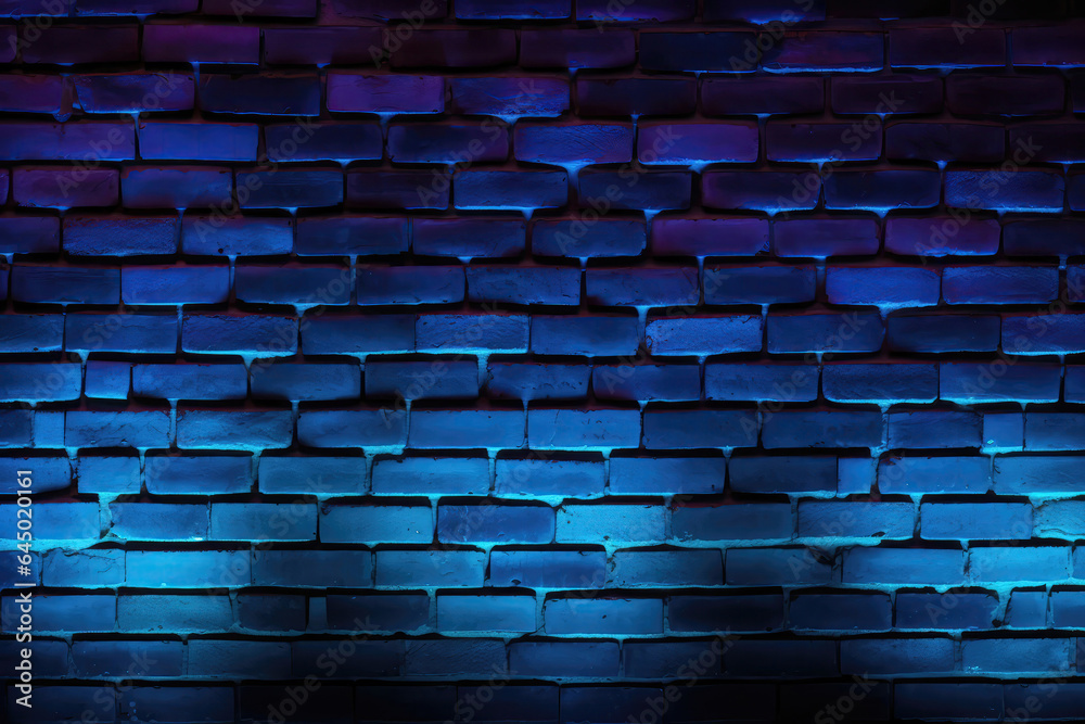 Brick Wall In Blue Neon Colors Brick Wall In Blue Neon Colors