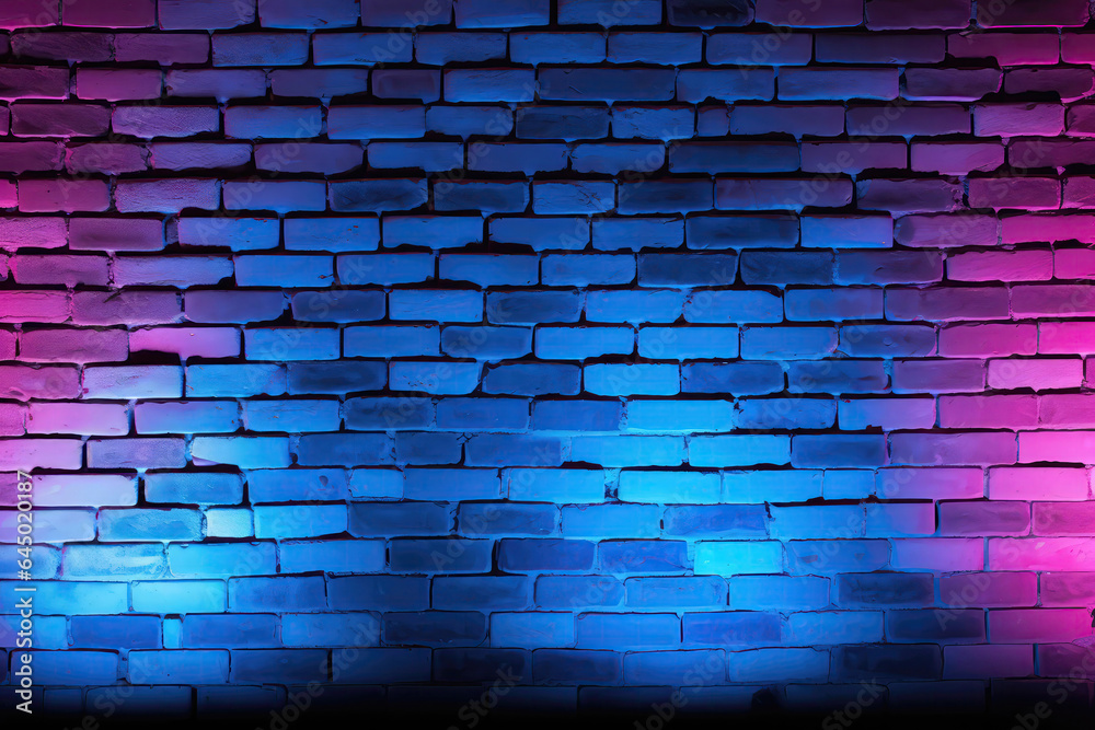 Brick Wall In Blue And Pink Neon Colors Brick Wall In Blue And Pink Neon Colors