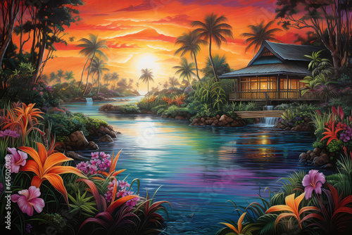 Tropical Paradise Painted With Crayons