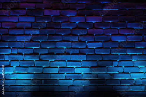 Brick Wall In Blue Neon Colors