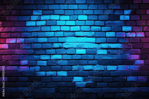Brick Wall In Atomic Blue Neon Colors
