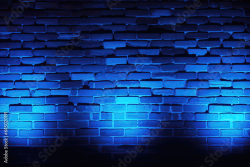 Brick Wall In Electric Blue Neon Colors
