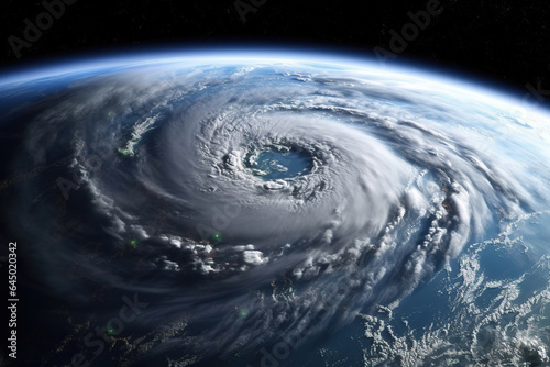Typhoon covering a part of the earth pictured from the space with a satellite  cyclone forming over the earth.