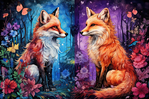 Forest Animals In Harmony Painted With Crayons © Anastasiia