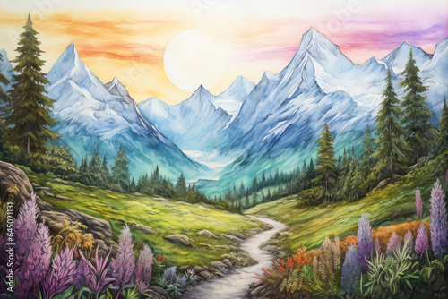 Mountain Landscape Painted With Crayons © Anastasiia