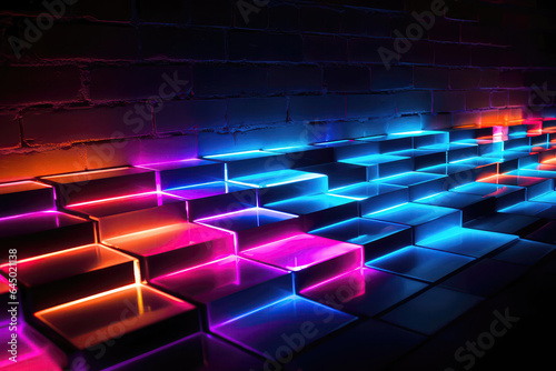 Neon Lights Forming Abstract Patterns On Bricks © Anastasiia