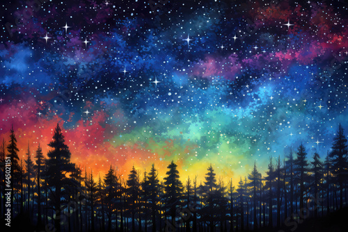 Night Sky Full Of Stars Painted With Crayons . Сoncept Night Sky Art With Crayons, Celebrating Stargazing With Crayons, Admiring Natures Beauty Through Art, Finding Inspiration In The Night Sky