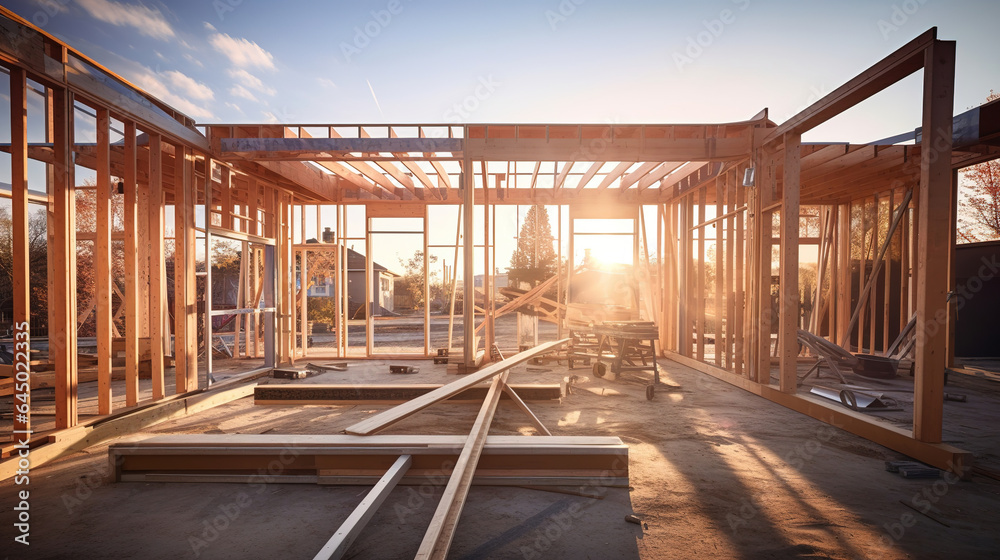 Fototapeta premium New building construction framing.