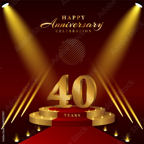 40th anniversary logo with numbers and podium in gold color, logo design for celebration event, invitation, greeting card, banner, poster, and flyer, vector template