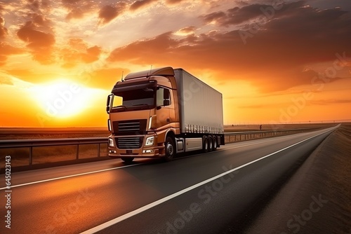 Logistic truck carrying goods on the road. Transportation, supply chain and shipping concept. Generative AI