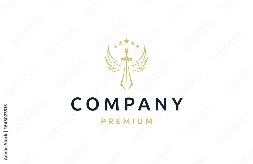 luxury sword wings logo icon design template flat vector
