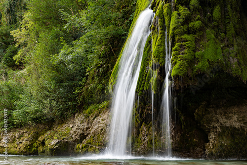 Georgia waterfall through rocks and moss