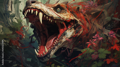 eating plants with wild teeth preying painting art style